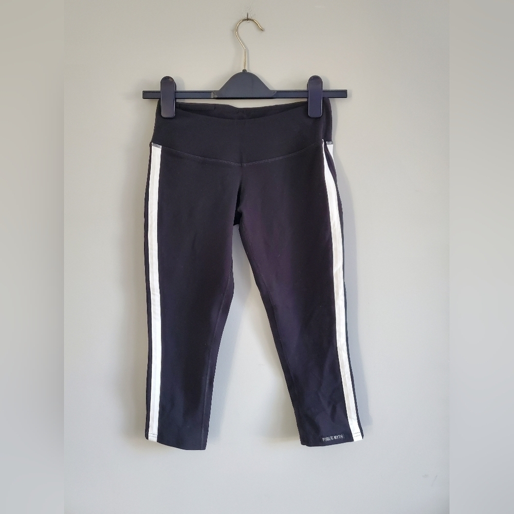 Public myth crop leggings black stripe. womens small 18" inseam. VGUC